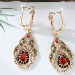 Elegant Gold and Multicolor Teardrop Earrings
